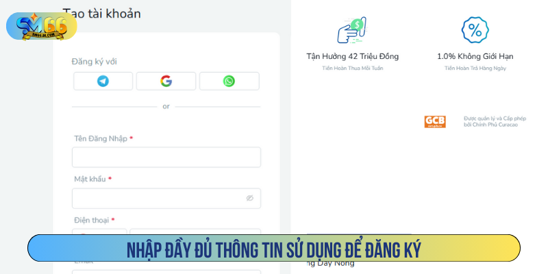 Điền thông tin yêu cầu đăng nhập SM66